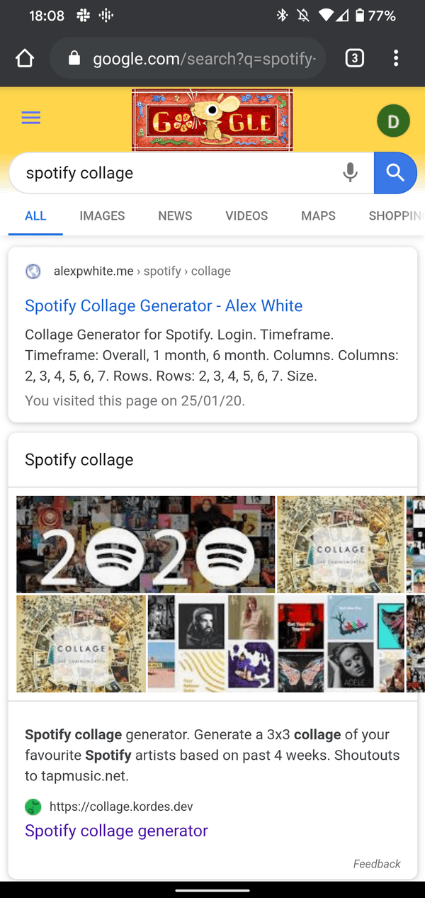 Spotify collage mobile search result